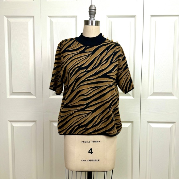 Michael Kors Women's Short Sleeve Sweater - Animal Print with Metallic Detail - Picture 5 of 12